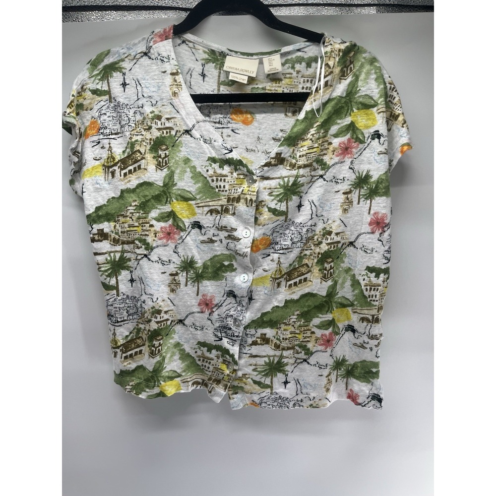 Cynthia Rowley‎ 100% Linen Button Front Blouse Women's Large Boxy Fit Large